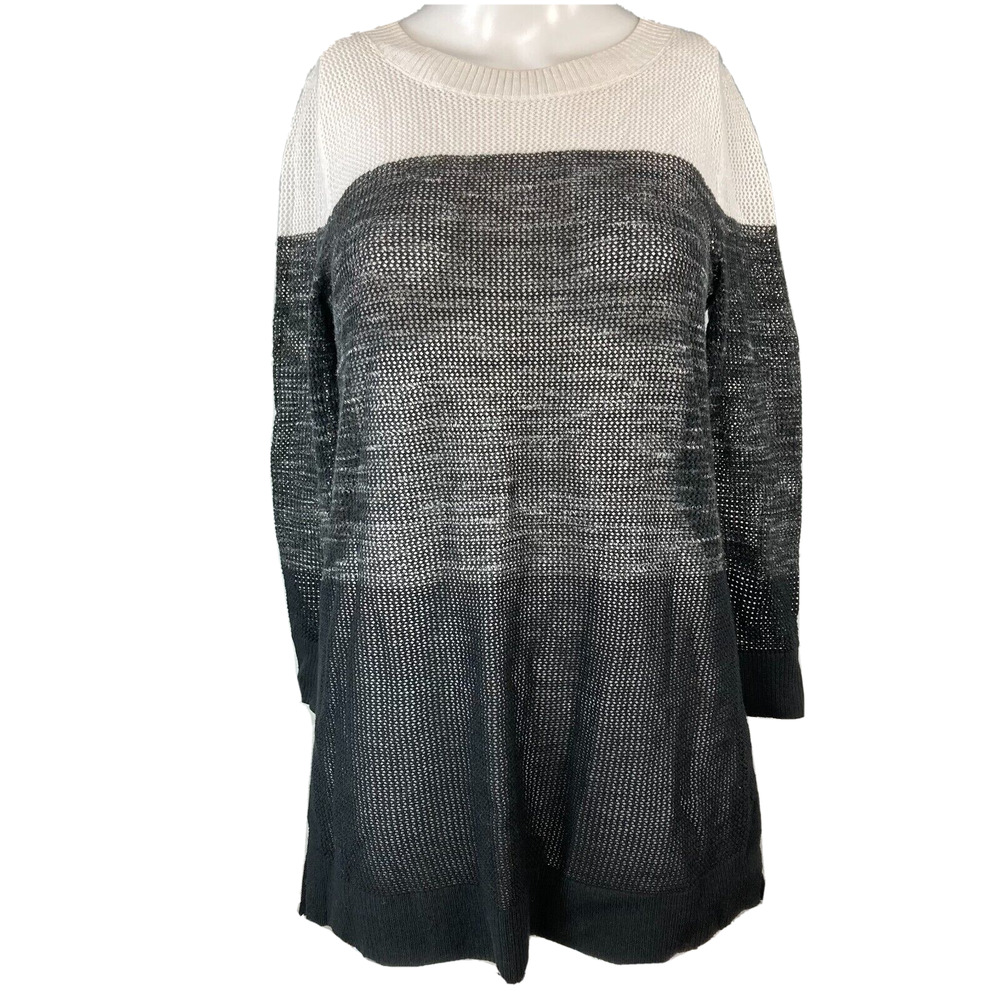 Talbots Sweater Womens Sz P Black White Cotton Open Knit Tunic